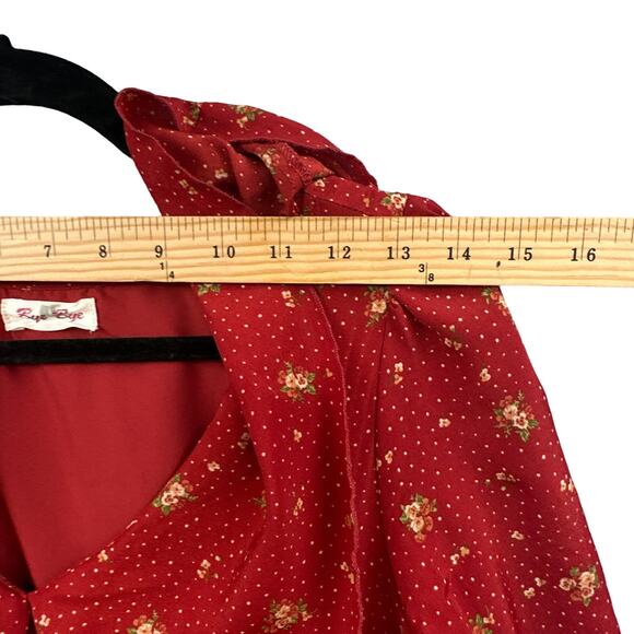 Bye Bye Y2k Mini Dress M Puff Sleeve Pleated Ditsy Floral Red Boho Fairy Cottage - Picture 11 of 16